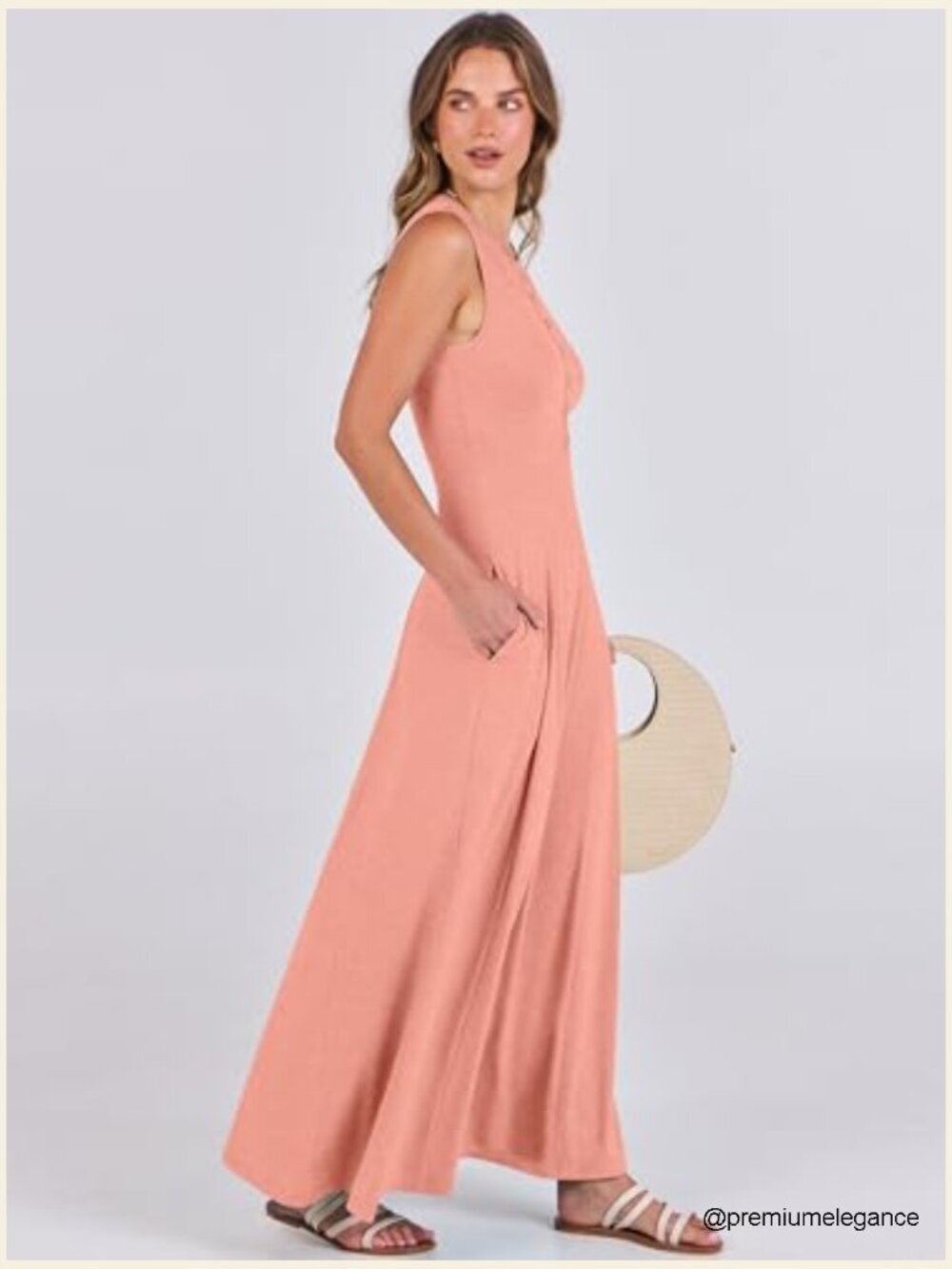 Sleeveless Maxi Sundress A-Line Flowy Button Fit & Flare Summer Casual - Picture 4 of 7